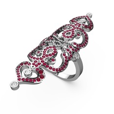 Rodolit garnet ve swarovski 14 ayar beyaz altın yüzük
