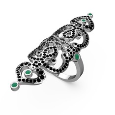 Liya Yüzük - Siyah zirkon ve kök zümrüt 925 ayar gümüş yüzük #nhksvo