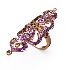 Liya Yüzük - Ametist ve garnet 925 ayar rose altın kaplama gümüş yüzük #nmkxc6