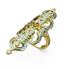 Akuamarin ve beyaz zirkon 8 ayar altın yüzük