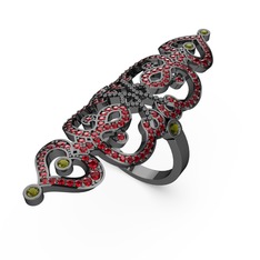 Liya Yüzük - Garnet ve peridot 925 ayar siyah rodyum kaplama gümüş yüzük #rp1fzz
