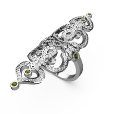 Swarovski ve peridot 14 ayar beyaz altın yüzük