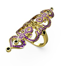 Liya Yüzük - Ametist ve siyah zirkon 8 ayar altın yüzük #s7aiq