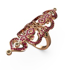 Rodolit garnet ve dumanlı kuvars 8 ayar rose altın yüzük