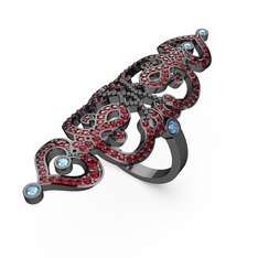 Liya Yüzük - Garnet ve akuamarin 925 ayar siyah rodyum kaplama gümüş yüzük #u5hh60