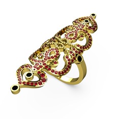 Liya Yüzük - Garnet ve siyah zirkon 8 ayar altın yüzük #up537s