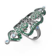 Liya Yüzük - Yeşil kuvars ve akuamarin 8 ayar beyaz altın yüzük #zm0x5b