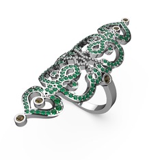 Liya Yüzük - Yeşil kuvars ve dumanlı kuvars 18 ayar beyaz altın yüzük #zxq62t