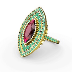 Rodolit garnet ve kök zümrüt 18 ayar altın yüzük