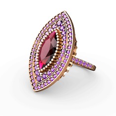 Rodolit garnet ve ametist 925 ayar rose altın kaplama gümüş yüzük