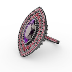 Mabeyn Mekik Yüzük - Ametist ve kök yakut 925 ayar siyah rodyum kaplama gümüş yüzük #10ymdd4