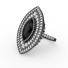 Mabeyn Mekik Yüzük - Siyah zirkon ve swarovski 925 ayar siyah rodyum kaplama gümüş yüzük #11oo3rm