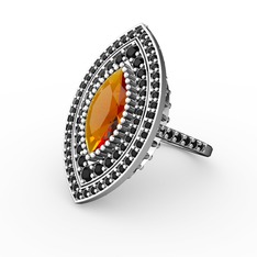 Mabeyn Mekik Yüzük - Sitrin ve siyah zirkon 8 ayar beyaz altın yüzük #11tmran