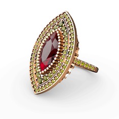 Garnet ve peridot 925 ayar rose altın kaplama gümüş yüzük
