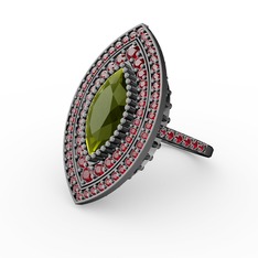 Peridot ve garnet 925 ayar siyah rodyum kaplama gümüş yüzük