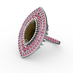 Dumanlı kuvars ve rodolit garnet 925 ayar gümüş yüzük