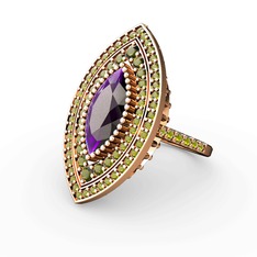 Ametist ve peridot 925 ayar rose altın kaplama gümüş yüzük