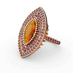 Mabeyn Mekik Yüzük - Sitrin ve garnet 18 ayar rose altın yüzük #13br4rz