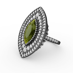 Peridot ve beyaz zirkon 925 ayar siyah rodyum kaplama gümüş yüzük