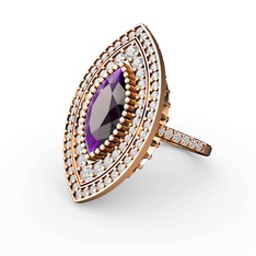 Ametist ve beyaz zirkon 925 ayar rose altın kaplama gümüş yüzük