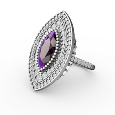 Mabeyn Mekik Yüzük - Ametist ve beyaz zirkon 14 ayar beyaz altın yüzük #13zvygt