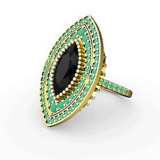 Mabeyn Mekik Yüzük - Siyah zirkon ve kök zümrüt 925 ayar altın kaplama gümüş yüzük #149j348
