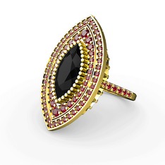Siyah zirkon ve garnet 8 ayar altın yüzük