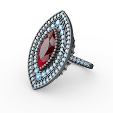 Garnet ve akuamarin 925 ayar siyah rodyum kaplama gümüş yüzük