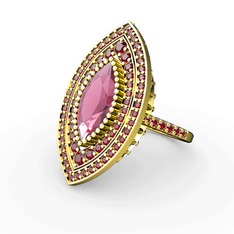 Mabeyn Mekik Yüzük - Pembe kuvars ve garnet 925 ayar altın kaplama gümüş yüzük #15cvkrl