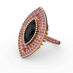 Siyah zirkon ve kök yakut 925 ayar rose altın kaplama gümüş yüzük