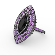 Mabeyn Mekik Yüzük - Siyah zirkon ve ametist 925 ayar siyah rodyum kaplama gümüş yüzük #16n8j4p