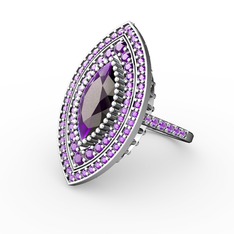 Mabeyn Mekik Yüzük - Ametist 18 ayar beyaz altın yüzük #16piwq7