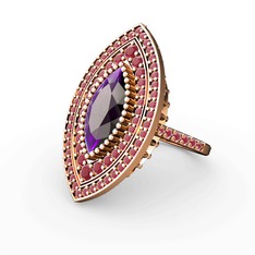 Mabeyn Mekik Yüzük - Ametist ve kök yakut 14 ayar rose altın yüzük #172rwc0