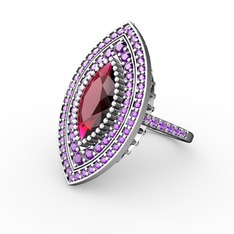 Rodolit garnet ve ametist 18 ayar beyaz altın yüzük