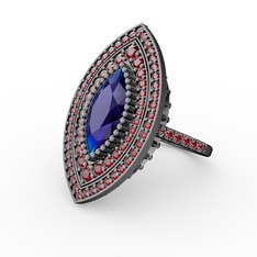 Mabeyn Mekik Yüzük - Lab safir ve garnet 925 ayar siyah rodyum kaplama gümüş yüzük #17be63e