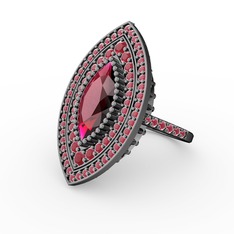 Mabeyn Mekik Yüzük - Rodolit garnet ve kök yakut 925 ayar siyah rodyum kaplama gümüş yüzük #17i1cpr