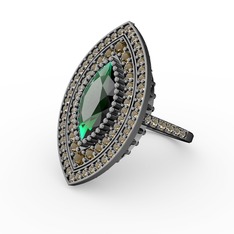 Mabeyn Mekik Yüzük - Yeşil kuvars ve dumanlı kuvars 925 ayar siyah rodyum kaplama gümüş yüzük #17nnluj