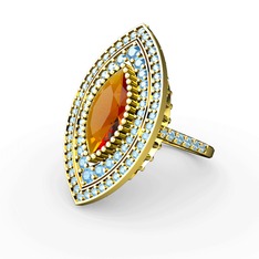 Mabeyn Mekik Yüzük - Sitrin ve akuamarin 18 ayar altın yüzük #17qb8sb