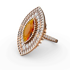 Mabeyn Mekik Yüzük - Sitrin ve swarovski 925 ayar rose altın kaplama gümüş yüzük #17xrhl1