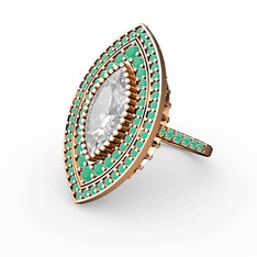 Swarovski ve kök zümrüt 14 ayar rose altın yüzük