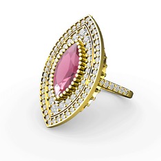 Pembe kuvars ve swarovski 18 ayar altın yüzük