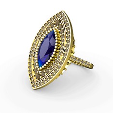 Mabeyn Mekik Yüzük - Lab safir ve dumanlı kuvars 18 ayar altın yüzük #19uq5pl