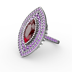 Mabeyn Mekik Yüzük - Garnet ve ametist 14 ayar beyaz altın yüzük #1a1aje3