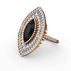Mabeyn Mekik Yüzük - Siyah zirkon ve akuamarin 14 ayar rose altın yüzük #1a6os5y