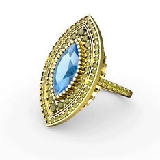 Mabeyn Mekik Yüzük - Akuamarin ve peridot 14 ayar altın yüzük #1b87jao