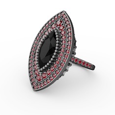 Siyah zirkon ve garnet 925 ayar siyah rodyum kaplama gümüş yüzük