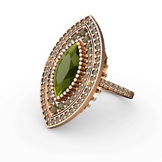 Peridot ve dumanlı kuvars 14 ayar rose altın yüzük