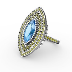 Mabeyn Mekik Yüzük - Akuamarin ve peridot 18 ayar beyaz altın yüzük #1c3lyll