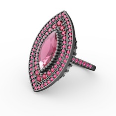 Mabeyn Mekik Yüzük - Pembe kuvars ve rodolit garnet 925 ayar siyah rodyum kaplama gümüş yüzük #1d02ybx