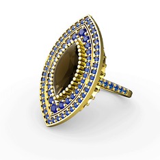 Mabeyn Mekik Yüzük - Dumanlı kuvars ve lab safir 8 ayar altın yüzük #1d2vtys